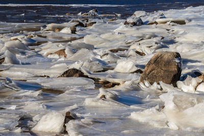 Ice and rocks during  winter