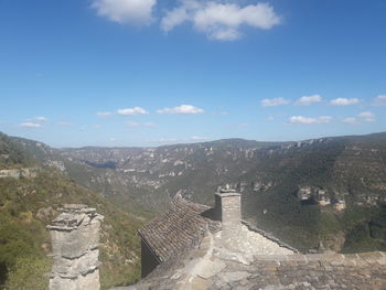 Scenic view of mountain against cloudy sky