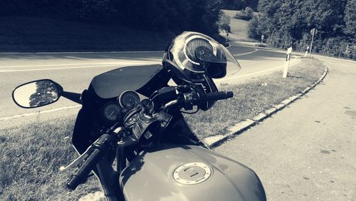 High angle view of motorcycle on road