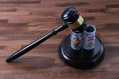 High angle view of black coffee on table