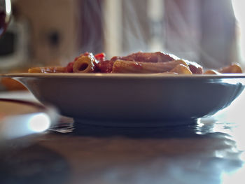 Close-up of breakfast served on table