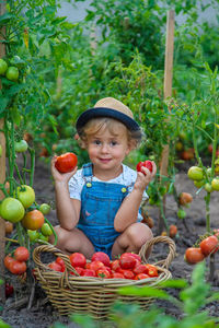 Portrait of cute girl picking apples