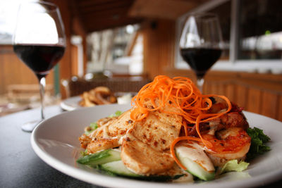 Close-up of served food in plate