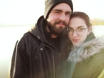 Portrait of young couple in snow