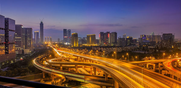 High angle view of elevated road at night