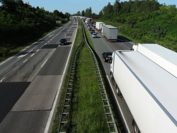 High angle view of cars on road