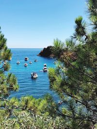 High angle view of sea against clear sky