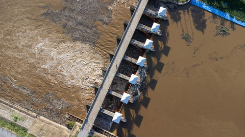 High angle view of boats in sea