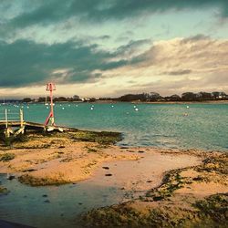 Scenic view of sea against cloudy sky