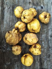 High angle view of fruit on wooden table