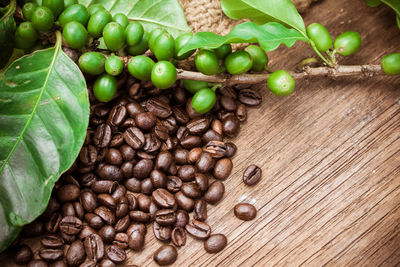 Close-up of coffee beans on table