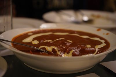 Close-up of dessert served in plate on table