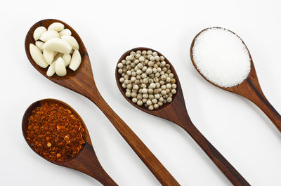 High angle view of eggs on white background