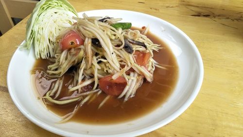 High angle view of food in bowl on table