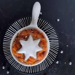 High angle view of breakfast on table