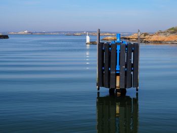 Scenic view of sea against blue sky