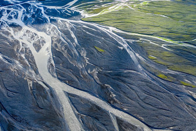 Aerial view of snow on landscape