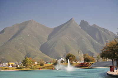 View of mountain range against clear sky