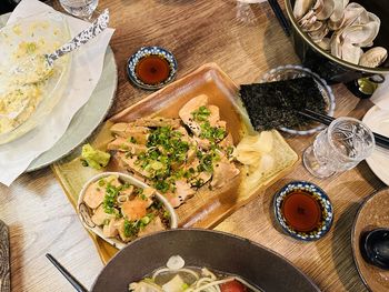 High angle view of food on table