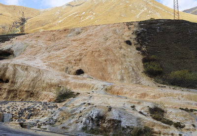 Scenic view of travertines against sky