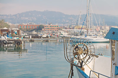 Boats moored in harbor