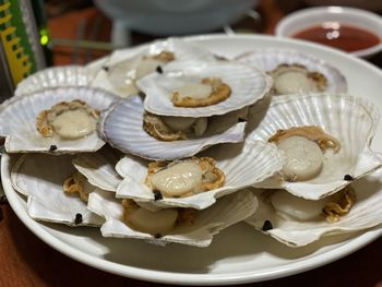 High angle view of dessert in plate on table