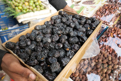 High angle view of date  fruits for sale in market