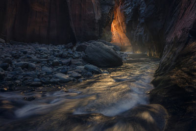 Water flowing through rocks