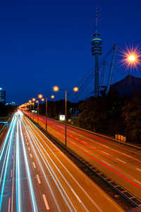 Light trails on road at night