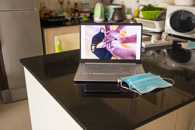 Laptop on table at home