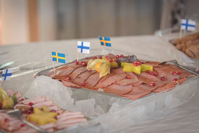 Close-up of fish in plate on table