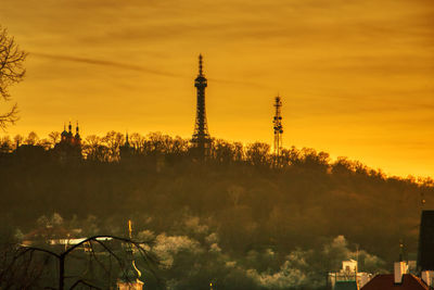 Petrin hill tower prague silhouette sunset