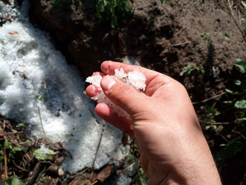 Close-up of person holding hand