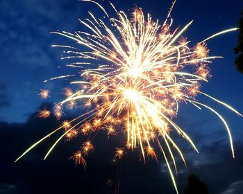 Low angle view of firework display at night