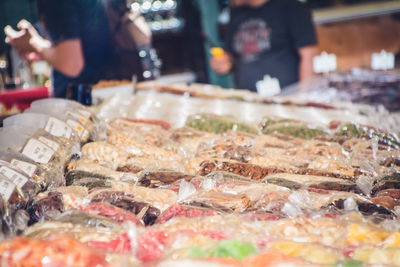 Close-up of fish for sale at market stall