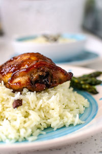 Close-up of meal served on table