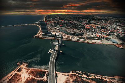 High angle view of city at waterfront