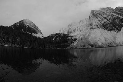 Scenic view of calm lake against mountain range