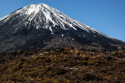 Scenic view of snowcapped mountains against clear sky