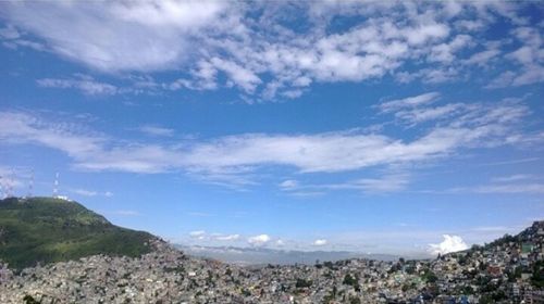 Scenic view of mountains against cloudy sky