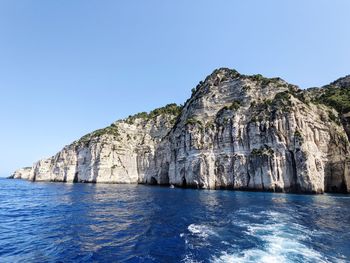 Scenic view of sea against clear blue sky