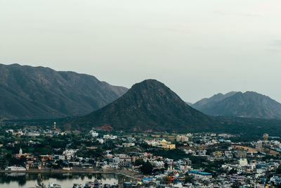 High angle view of townscape against sky