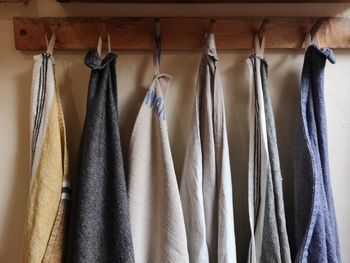 Close-up of clothes hanging at home