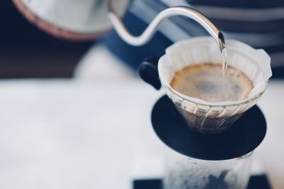 Close-up of coffee cup on table