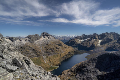 Panoramic view of rocks in mountains against sky