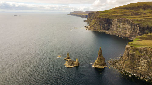 High angle view of bay against sky