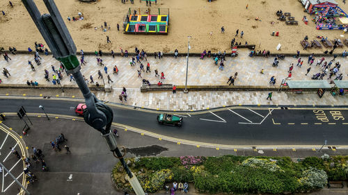 High angle view of people in city