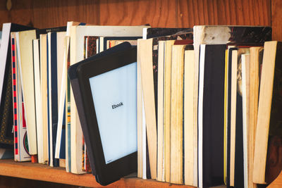 Close-up of books on table