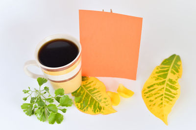 Close-up of coffee on table against white background