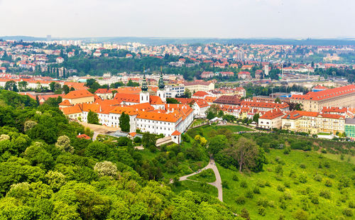 High angle view of townscape against sky